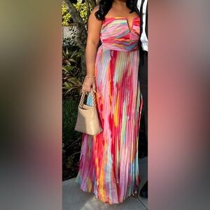 Strapless Abstract Print Gown